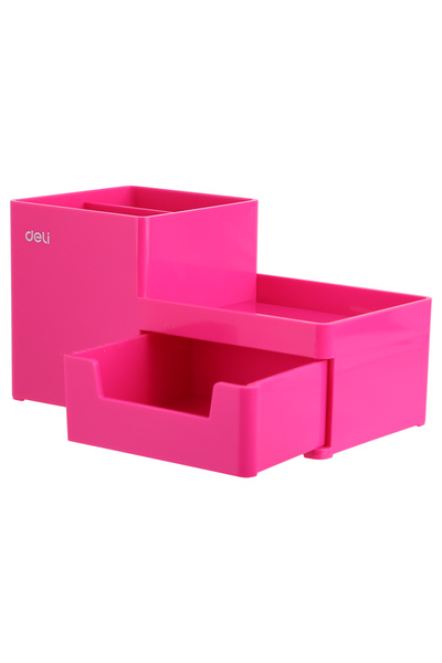 Deli Organizator de birou cu 3 compartimente + sertar, roz Deli