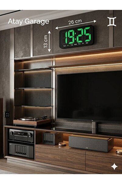 Atay Garage Büyük Ekranlı LED Dijital Masa ve Duvar Saati – Gece Görüşlü Mode...