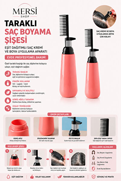Mersi SHOP Flacon pentru vopsirea părului cu pieptene – Aparat pentru aplicar...