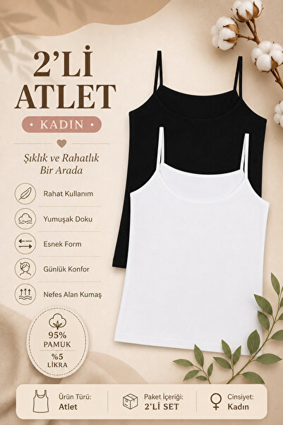 Nicoletta Kadın Atlet İp Askılı 2'li Paket Siyah-Beyaz