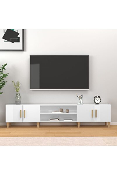 Concept Comodă TV, alb extralucios, 180x31,5x40 cm, lemn prelucrat