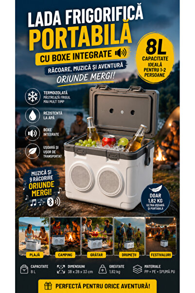 Extramall Ladă frigorifică portabilă mică Grassfit, cu boxe, 8L, albă, termic...