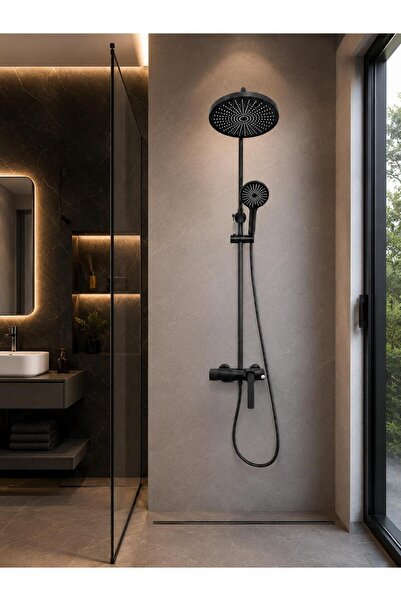 Radinavico Shower column, faucet included, brass, matt grey