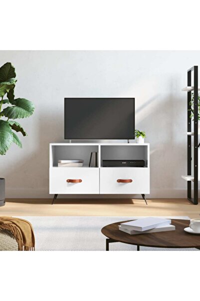Concept Comodă TV, alb extralucios, 80x36x50 cm, lemn prelucrat