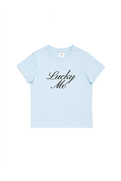WHITE OF CREATIVE Kadın Lucky Me Yazılı Baskılı Baby Tee Crop Top