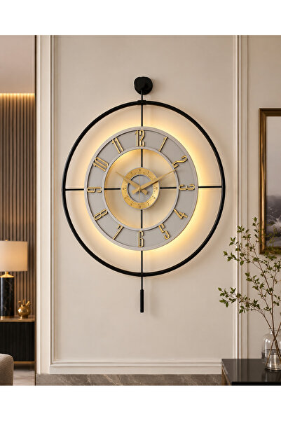 Pey Aksesuar Metal Camlı Duvar Saati (60X80 CM BÜYÜK BOY) Işıklı Gerçek Cam S...