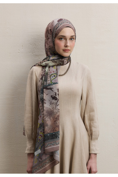 Freshscarfs Nude Carına Desen İpek Krep Şal