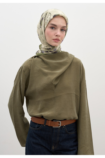 Freshscarfs Шал от памук и вискоза с десен  "Есенна вятърна вълна ", ментово ...