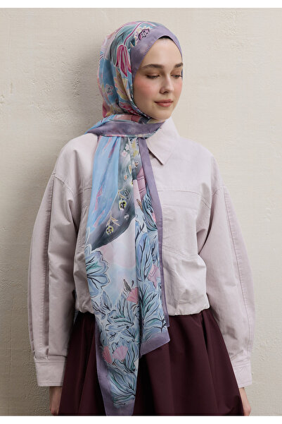 Freshscarfs Flower Dreams Desen İpek Krep Şal Soft Pembe