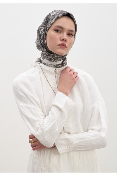 Freshscarfs Φουλάρι από βαμβάκι και βισκόζη με σχέδιο Secret Elegance σε ανθρακί