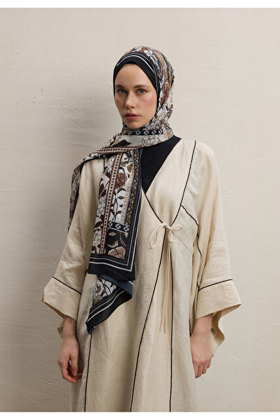 Freshscarfs Siyah Lılıes Desen İpek Krep Şal