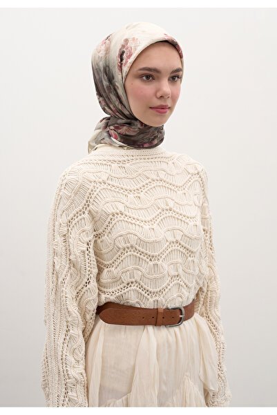 Freshscarfs Μπεζ κασκόλ από βαμβάκι και βισκόζη με σχέδιο Marıelle