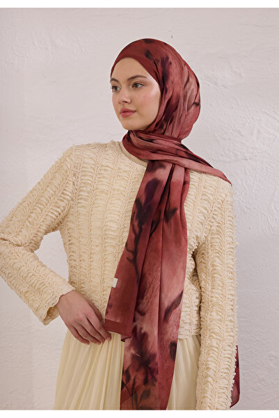 Freshscarfs Koyu Kiremit Dark Flora Desen Rami Şal