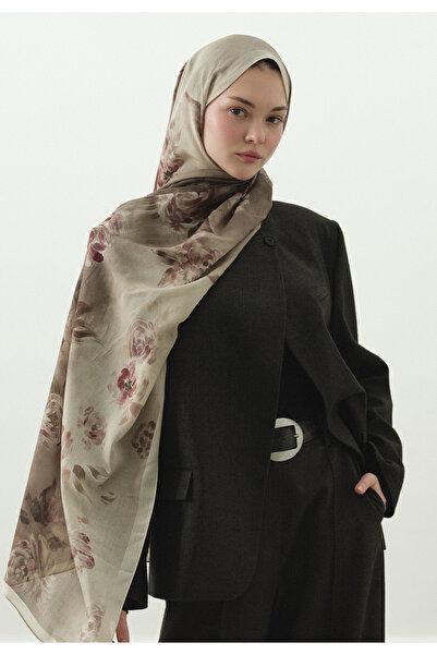 Freshscarfs Bej Marıelle Desenli Pamuk Viskon Şal