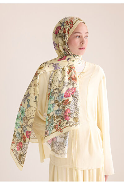 Freshscarfs Soft Sarı Valentına Floş Viskon Şal