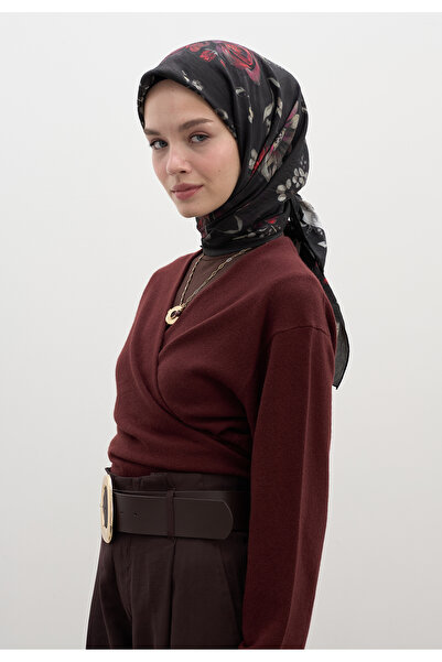 Freshscarfs Μαύρο κασκόλ από βαμβάκι και βισκόζη με σχέδιο Midnight Rose
