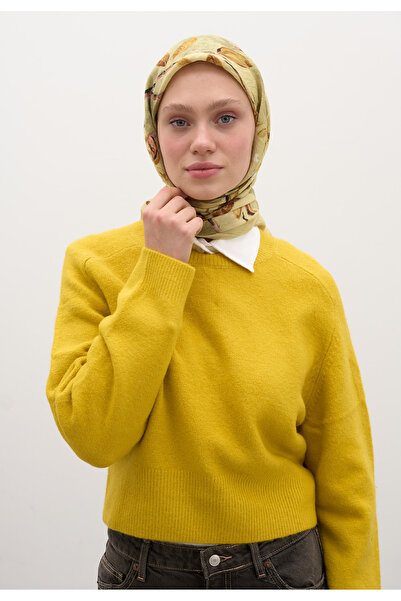 Freshscarfs Γλυκό κίτρινο φουλάρι με σχέδιο βροχής από βαμβάκι και βισκόζη