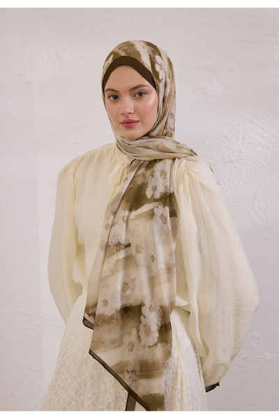 Freshscarfs Soft Daısy Desen Rami Şal Vizon