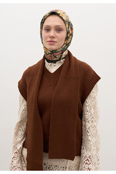 Freshscarfs Φουλάρι Judith Desen Pattern από βαμβάκι και βισκόζη, χακί