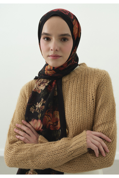 Freshscarfs Rosıne Desenli Pamuk Viskon Şal Siyah