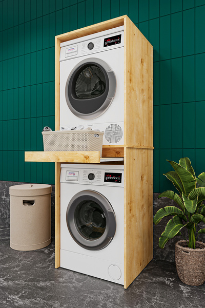 asratrend Lüks Çekmeceli Çamaşır Makinesi Dolabı %100 MDF Çamaşır Kurutma Ban...