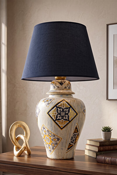 Hmydesign Mer Handmade Desenli Seramik Abajur Lacivert