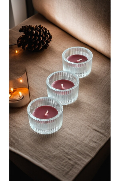 IKEA Tealight 3 Adet Cam Mumluk, 3.5 Cm Ve 3 Adet Orman Meyvesi Kokulu Mumlar