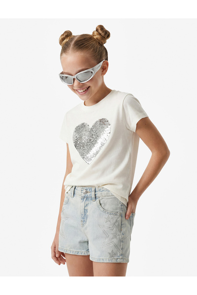 Koton Pamuklu Yıldız Desenli Denim Şort