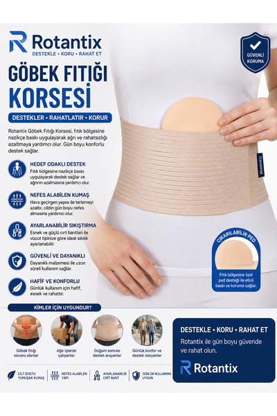 Rotantix Göbek Fıtık Korsesi (16CM) - Fıtığı Destekler, Bel Ağrısını Rahatlat...