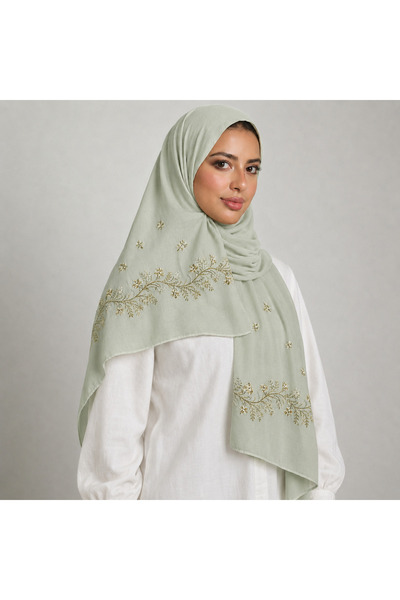 Veil Designer Green and Pistachio Green Carpet with Gold Embroidery on the En...