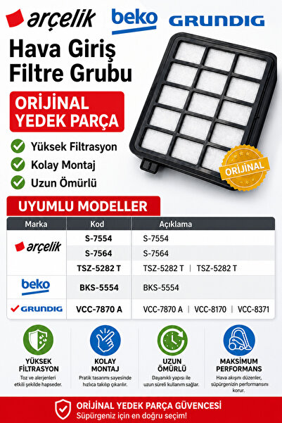Arçelik Grup de filtre pentru aspirator - Model cu admisie de aer - s-7554/75...