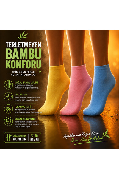 ESER KADIN BAMBU PATİK ÇORAP PEMBE SARI MAVİ RENKLER