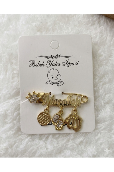 Kereminko Bebek Mashallah Written White Detailed Baby Gift Lapel Pin