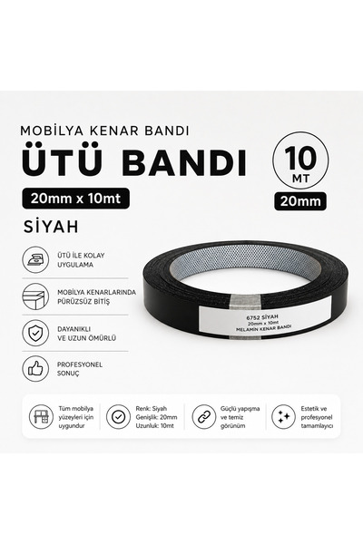 KarapolatYapı Mobilya Kenar Bantı Siyah Mat 20mmx10mt Ütü Bandı