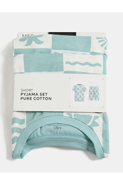 Marks & Spencer Saf Pamuklu Baskılı Kısa Pijama Takımı (1–16 Yaş)