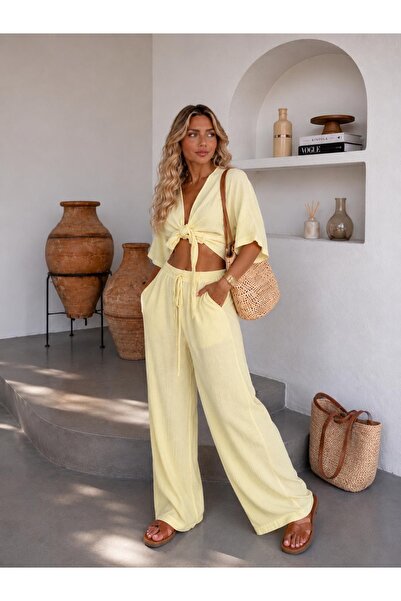 OYERGA MODA Kadın İkili Bağlama Detay Müslin Takım
