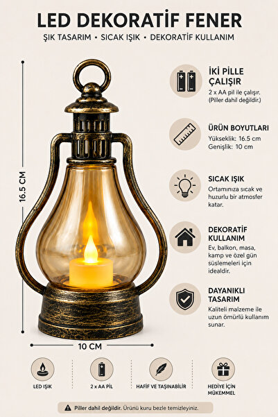 Soft Kare LED Mum Gaz Lambası Tipi-Retro Vintage Pilli - Dumansız Alev Efektli Dekoratif El Lambası Bakır