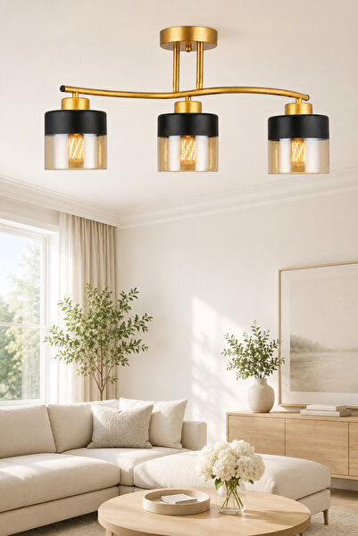 ESSLİGHT Verla 3’lü Eskitme Bal Camlı Modern Salon Mutfak Yatak Odası Avize