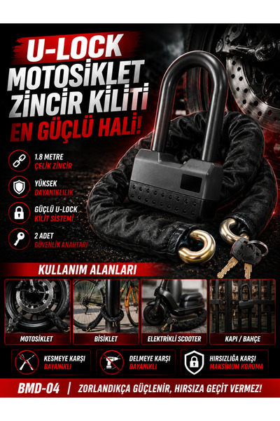 DEANB 1.8M Motosiklet Zincir Kilidi U-Lock Çelik Güvenlik Kilidi Kesilmeye ve...