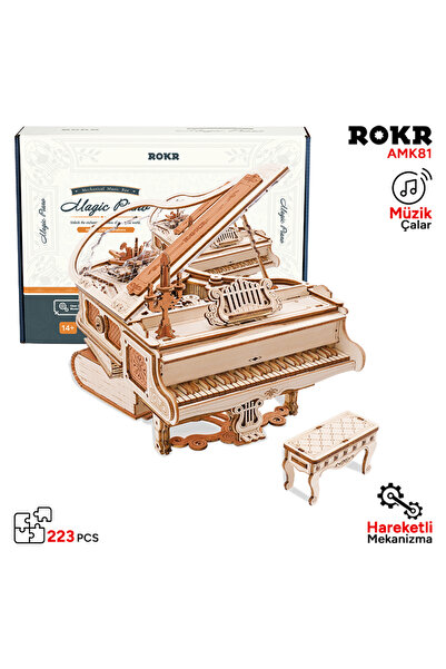 ROKR AMK81 Piyano Müzik Kutusu (Magic Piano) Music Box DIY Mechanical 3D Wood...