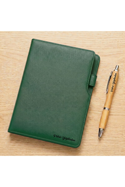 ertal hediyelik Kişiye Özel L Model Deri Defter a/5 - Bambu Kalem