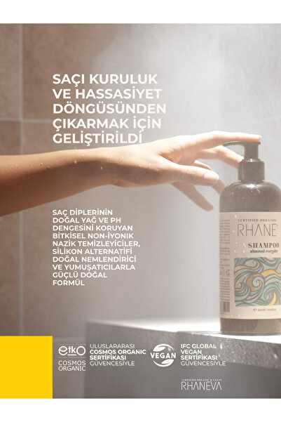 RHANEVA Kuru ve Yıpranmış Saçlar için Sülfatsız Şampuan, Organik ve Vegan Sertifikalı, 400 ml