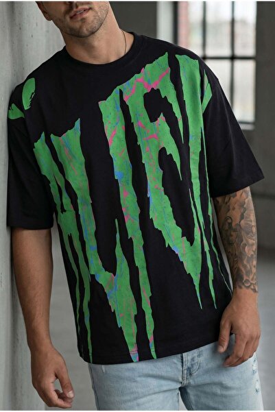 HerTon Tricou oversize pentru bărbați, cu imprimeu grafic „Alien” Slime, cu g...