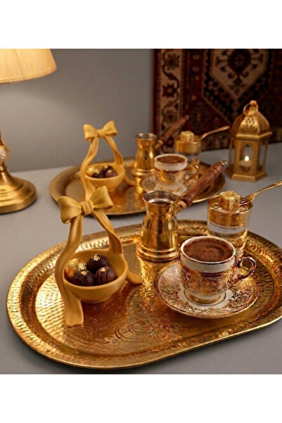 CR CEERY Ceery Gold Altın Fiyonk Detaylı Kahve Yanı Lokumluk Ve Çikolatalık S...