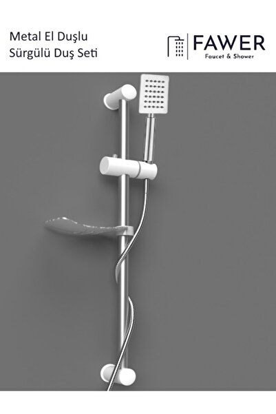 FAWER Faucet & Shower Beyaz Sürgülü Duş Seti Metal El Duşlu - 410M