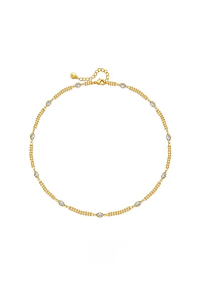 ZARİN JEWELS 18 Ayar Altın Kaplama Çift Sıra Top Zincirli Chooker Kolye