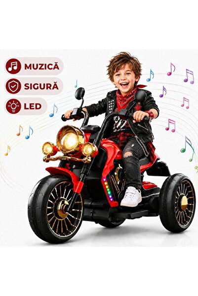 Timebox Motocicletă electrică pentru copii, cu 3 roți, claxon muzical LED de ...