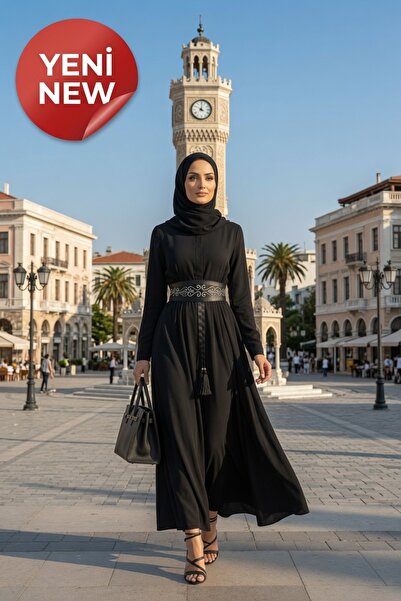 Muslima Wear Noir Elegance Premium Black French Chiffon Hijab Evening Dress