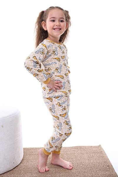 aden kids Mevsimlik Pamuklu Kumaş Karikatürlü Unisex Çocuk Pijama Takımı