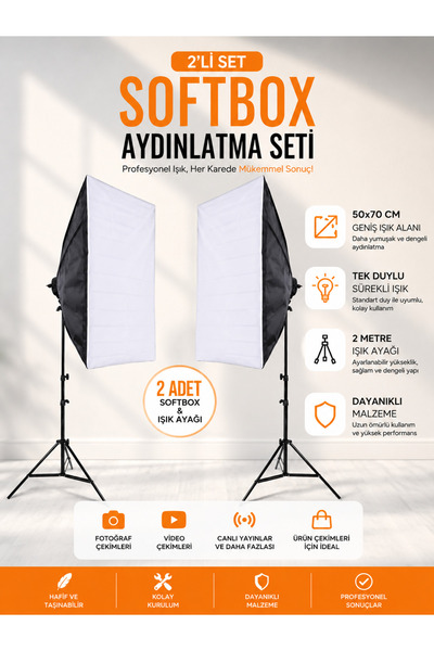 Softbox 50x70cm Single-Sensor Continuous Light Youtube Video And Photography Set of 2